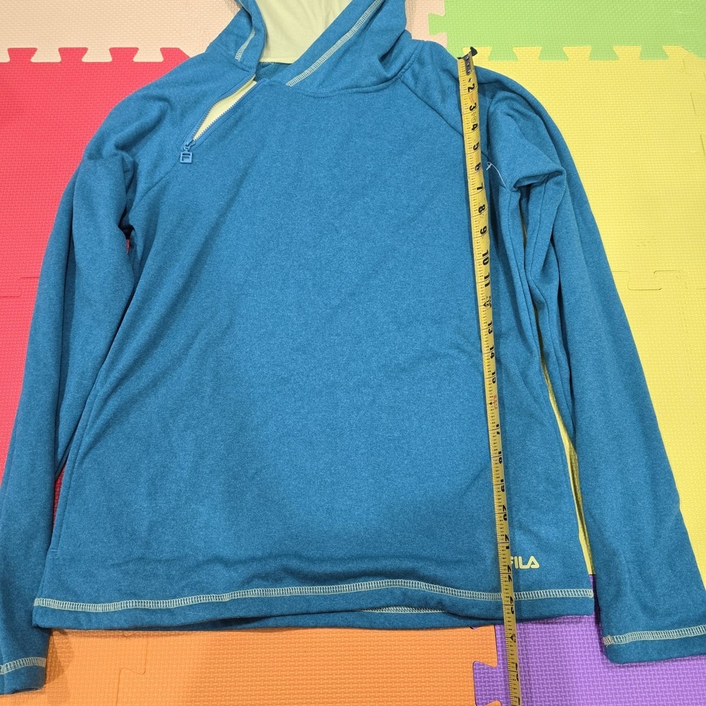 Fila Women's Teal Blue Fleece-Lined Hoodie Sweatshirt - Size M‎ - Asymmetric Zip